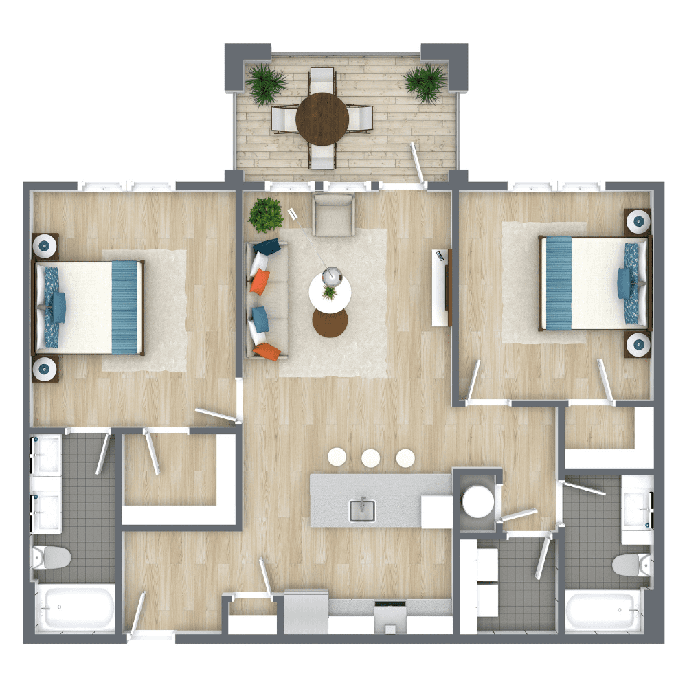 2 Bedroom The Sequoyah 2-Bed / 2-Bath 1092 SQ.FT.